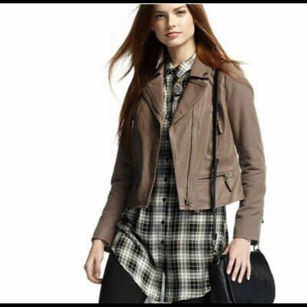 Joie real lamb leather and cotton moto jacket